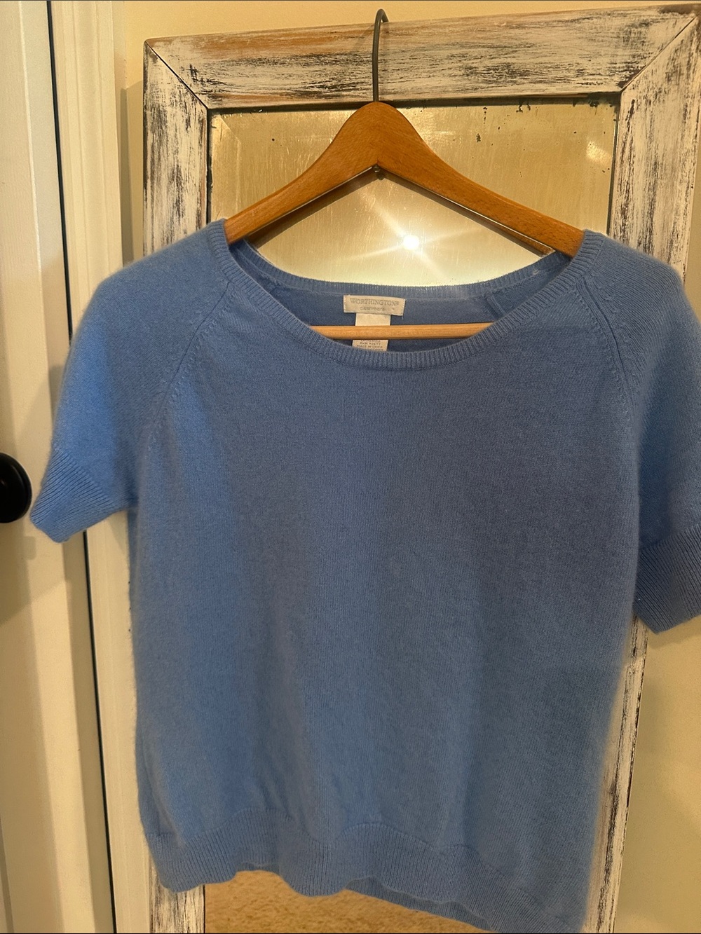 Worthington Sky Blue Short Sleeve Cashmere Top